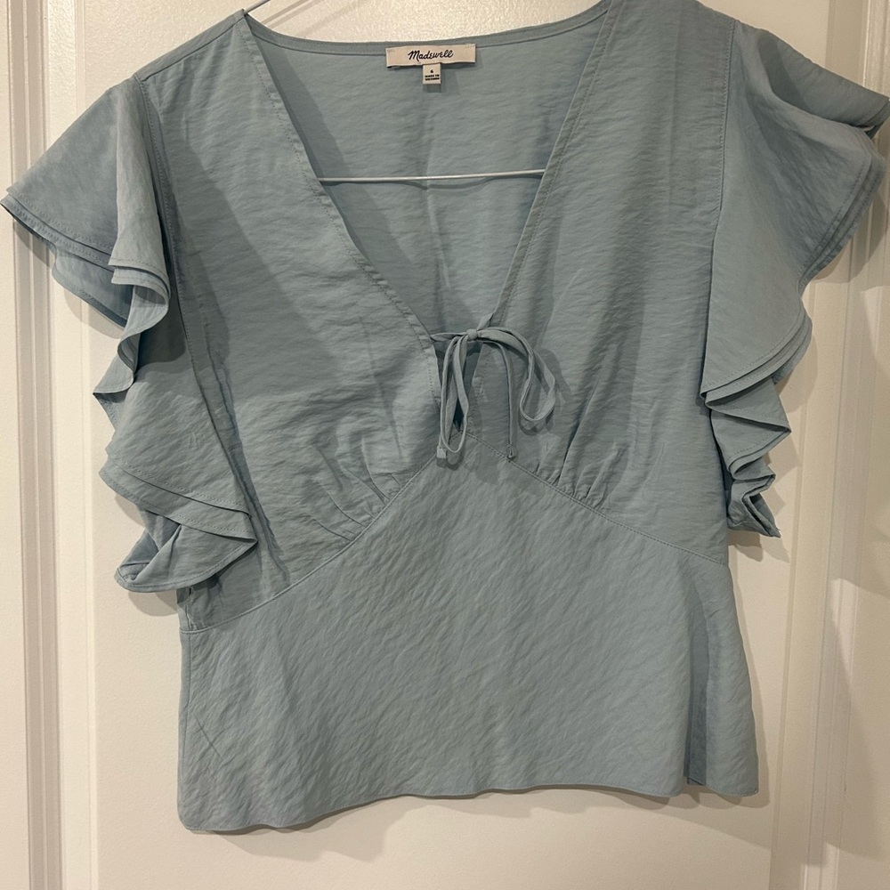 Madewell light blue Ruffled Short Sleeve Blouse